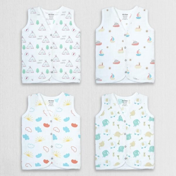 1ST STEP 100% Soft Muslin Cotton Snap Button Baby Jhabla - Pack of 4 - Set 2 - New Born - Fast Shipping to USA & Canada