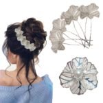 TEMPERIA (4 pcs) U Pin Hair Accessories For Women & Girls - Artificial Flowers Bun Juda Bridal Pins for Hairstyle & Decoration - Pins & Clips for Style of Bride - Silver (MN01) - Fast Shipping to USA & Canada