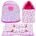 Infantbond Designer Mattress with Net & Carry Bed (Star & Moon Pink) ? Fast Shipping to USA & Canada