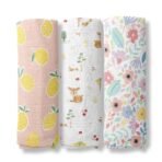 haus & kinder Muslin Swaddles for Newborn ? Pack of 3 | 100% Cotton Baby Swaddle Blankets | Soft, Breathable, Lightweight, Organic | 100x100 cm ? Citrus Groove Collection (Multicolor) - Fast Shipping to USA & Canada