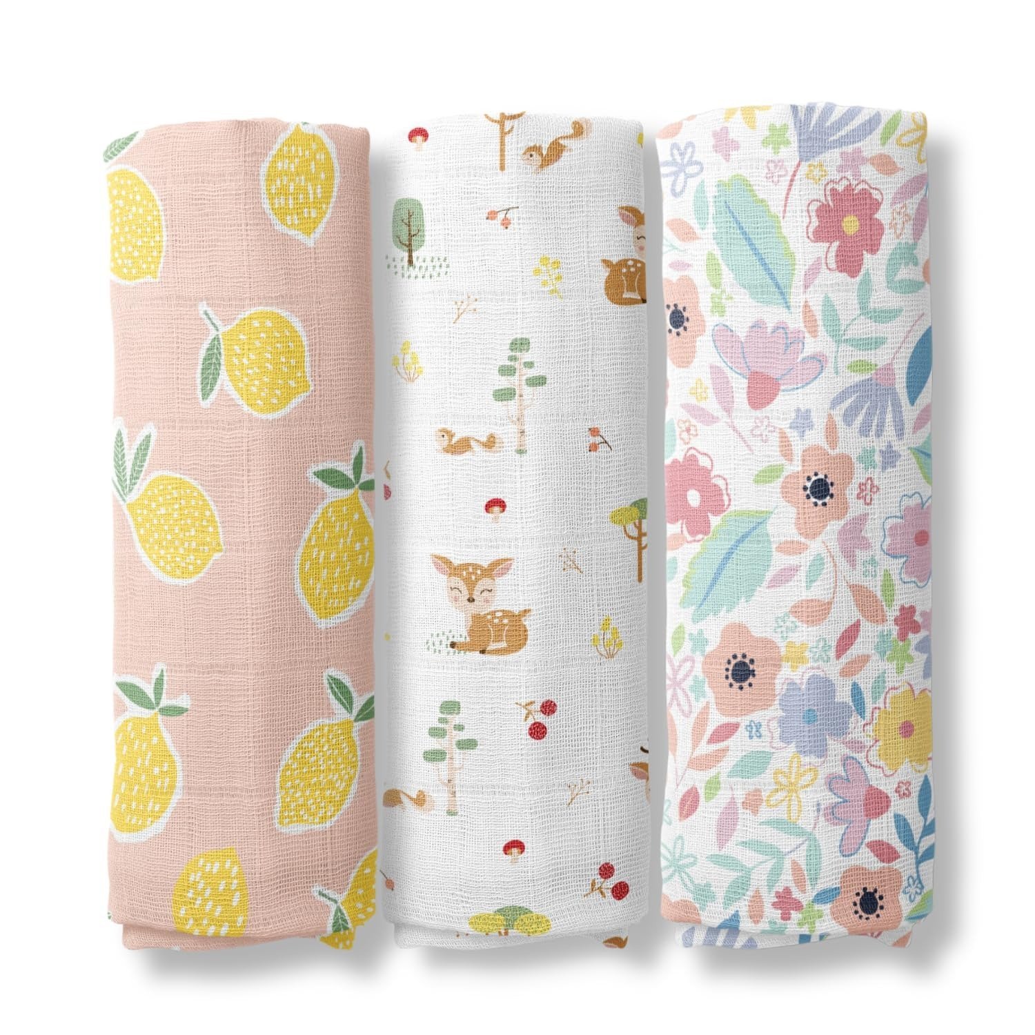 81NkF9wo6PL-1.jpg haus & kinder Muslin Swaddles for Newborn ? Pack of 3 | 100% Cotton Baby Swaddle Blankets | Soft, Breathable, Lightweight, Organic | 100x100 cm ? Citrus Groove Collection (Multicolor) - Fast Shipping to USA & Canada - Image 1
