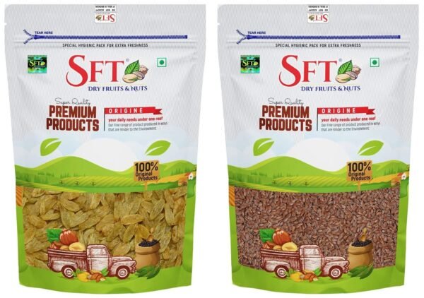 SFT Alsi Fresh Flax Seeds, 1 Kg, Pack Of 1 & Raisins Afghani Green Handpicked (Kishmish) Seedless, Dry Grapes 1kg - Fast Shipping to USA & Canada