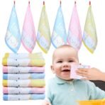 MOM CARE 100% Cotton Face Towels for Newborn Baby Super Soft Wash Cloth for Babies, Extra Soft hankies, Reusable Napkins High Absorbent Pack of 6 Multi Color 30 x 32 cm - Fast Shipping to USA & Canada