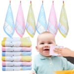 MOM CARE 100% Cotton Face Towels for Newborn Baby Super Soft Wash Cloth for Babies, Extra Soft hankies, Reusable Napkins High Absorbent Pack of 6 Multi Color 30 x 32 cm - Fast Shipping to USA & Canada