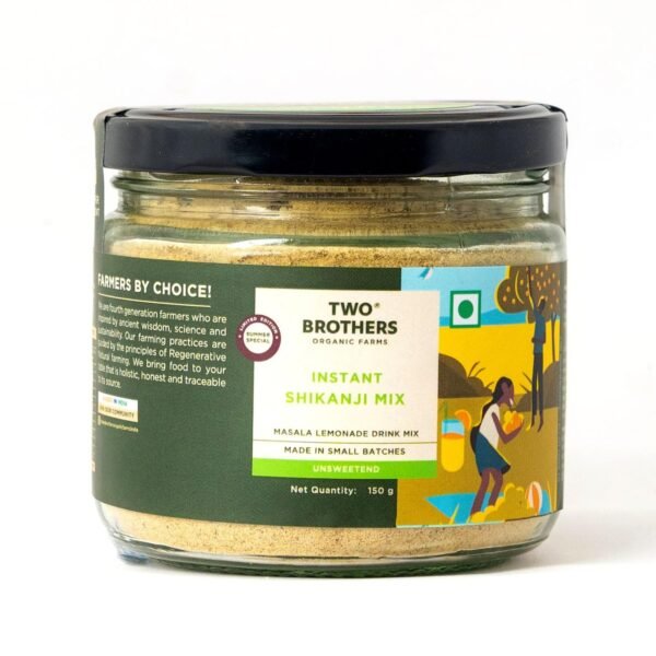 Two Brothers Organic Farms Instant Shikanji Mix - 150g | Essence of Tangy Lemons and Aromatic Farm-Grown Spices in a Ready-To-Mix Powder | Free from Artificial Ingredients - Fast Shipping to USA & Canada