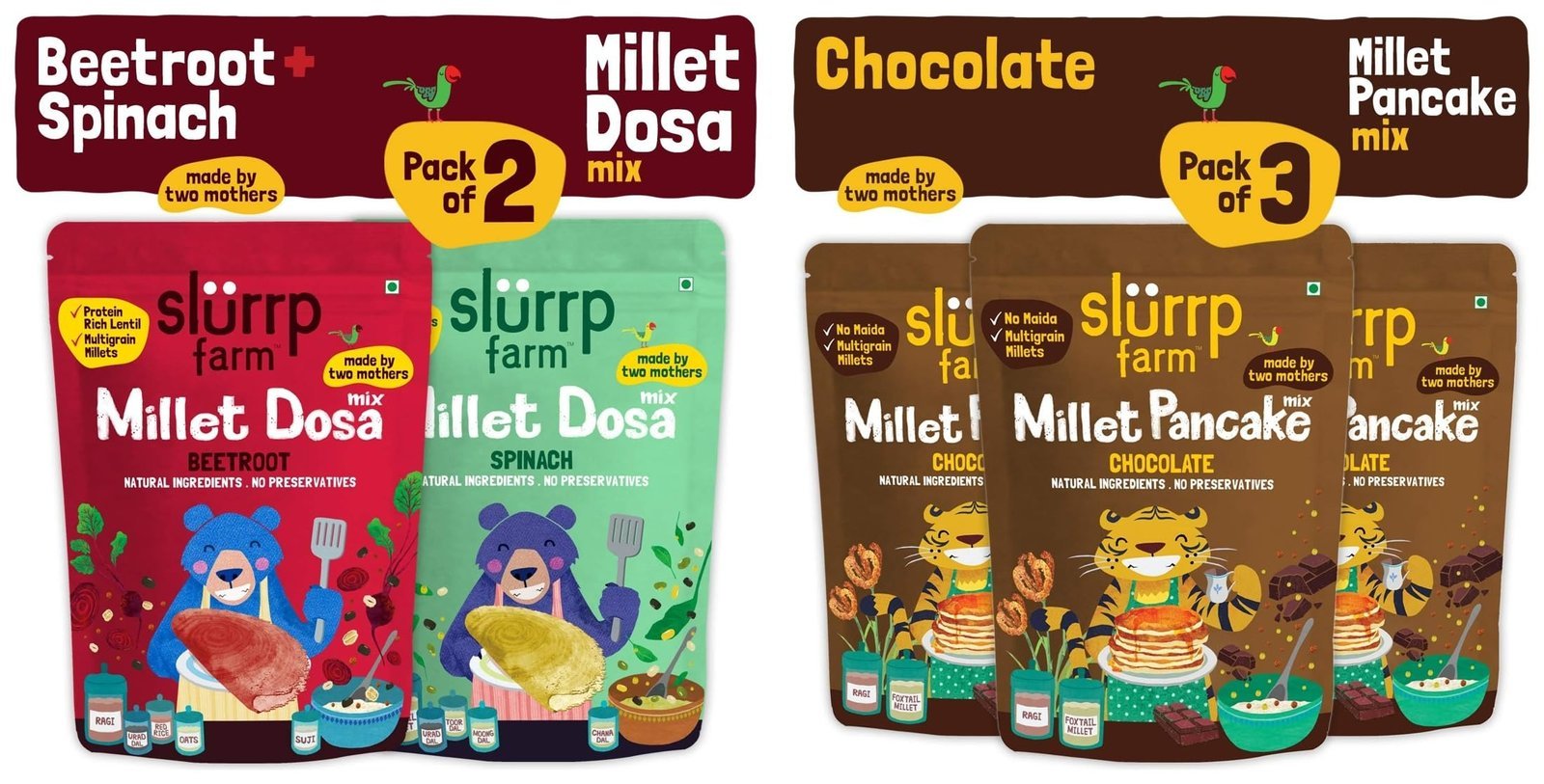81bKwQmlg4L-1.jpg Slurrp Farm Chocolate Pancake Mix 3x150g + Millet Dosa Mix 2x150g | Fast Shipping USA & Canada - Image 1