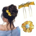 TEMPERIA (2 pcs) U Pin Hair Accessories For Women & Girls - Artificial Flowers Bun Juda Bridal Pins for Hairstyle & Decoration - Pins & Clips for Style of Bride - Gold (MN01) - Fast Shipping to USA & Canada