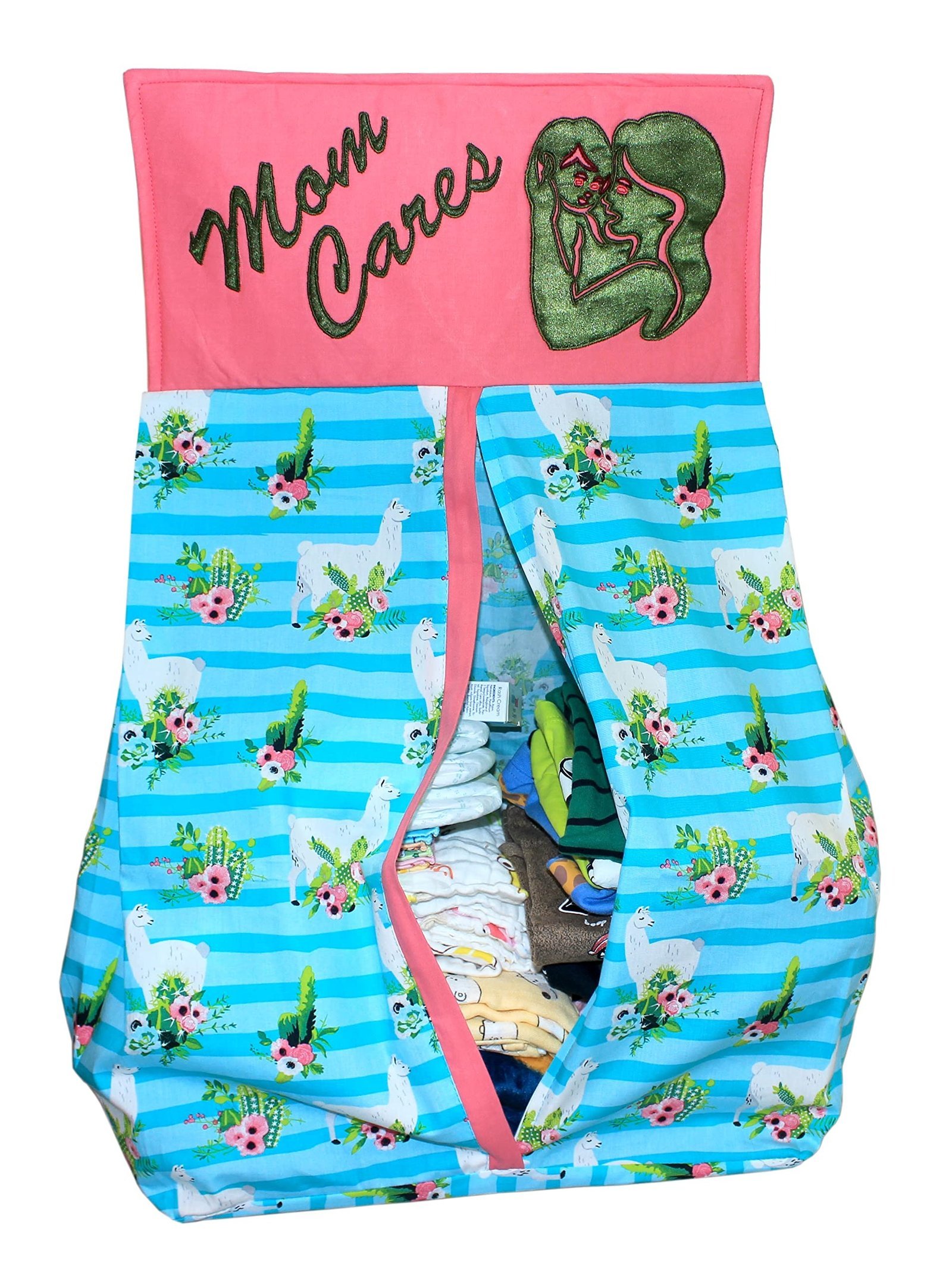 81ekwcTi-vL-1.jpg MOM CARE Baby Crib Storage Bag-Baby Stuff Organizer/Diaper Bag Storage/Baby Shower Gift Birthday/Cot organiser/ 31 * 31cm Blue &pink - Fast Shipping to USA & Canada - Image 1