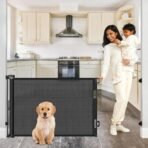 A Baby Cherry - Baby Saftey Gate Retractable | Stairs & Pet Safety | Wide Mesh Gate 33" Tall | Expandable 55" | Indoor/Outdoor, Childproof Auto Lock (Black) - Fast Shipping to USA & Canada