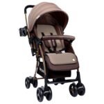 1st Step Caramel Baby Pram Cum Stroller with 5 Point Safety Harness/Infinitely Reclining and Cushioned Seat/Reversible Handle/Front Swivel Wheels - Coffee Brown - Fast Shipping to USA & Canada