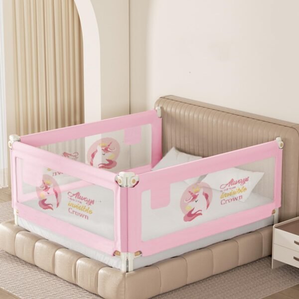 Kids Station Foldable Baby Bed Rail Guard for Child Safety - 28 Levels of Adjustable Height - Safeguard for Baby Proofing - 6.3ftx6ftx6.3ft or 192x180x192cm (3 Sides, Pink, Printed) - Fast Shipping to USA & Canada