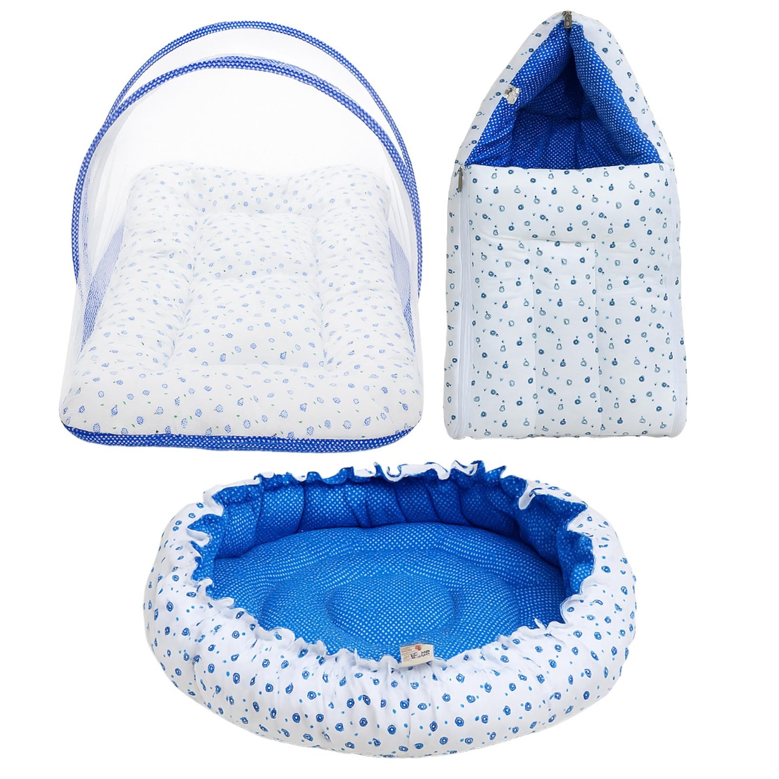 81jYqbUCmL.jpg Infantbond Reversible Nest Mattress with Net & Carry Bag (Blue Heart, 9 Items) ? Fast Shipping to USA & Canada - Image 1