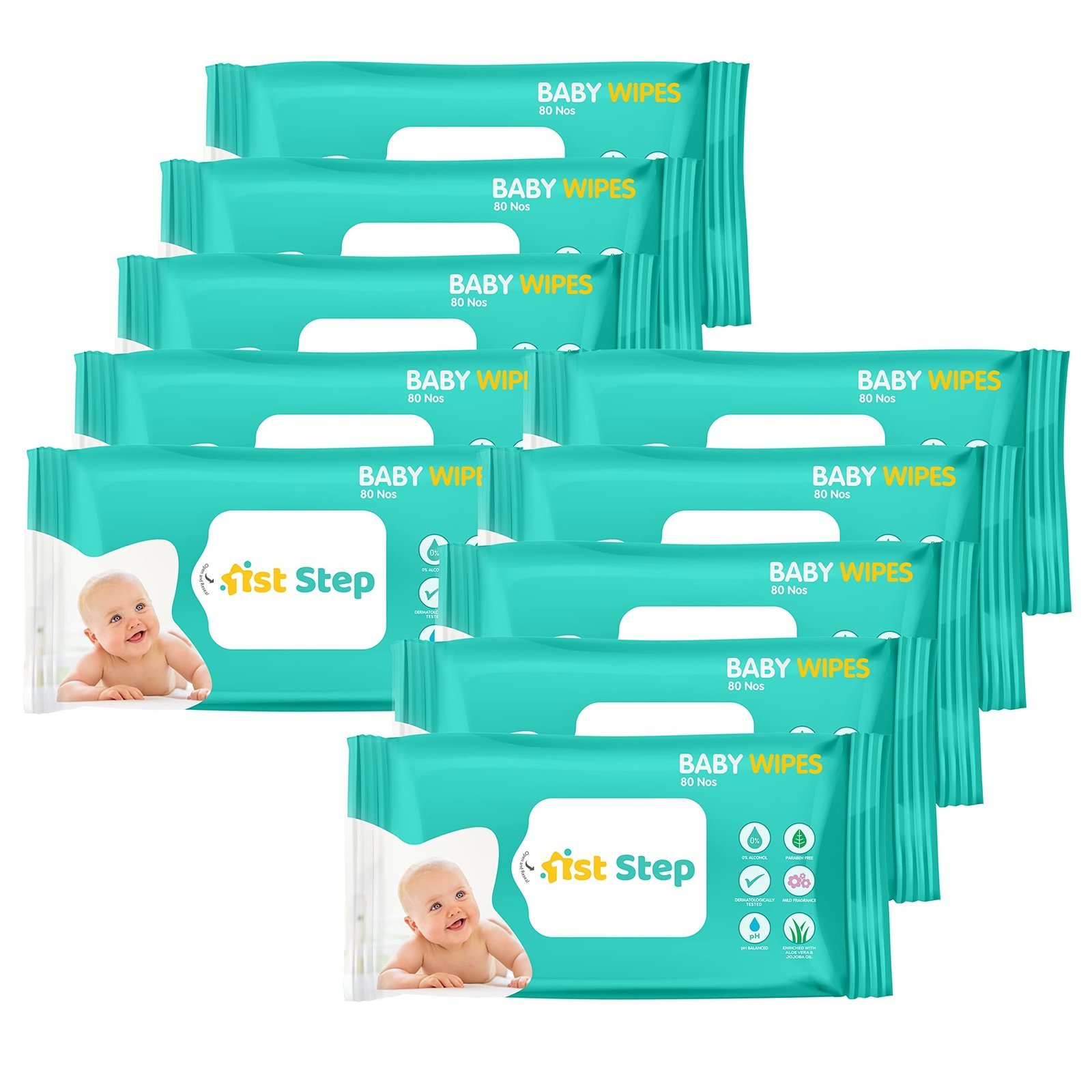 81kRG862U6L-1.jpg 1st Step Baby Wet Wipes Enriched With Aloe-Vera And Jojoba Oil (80Pcs, Pack Of 10) - Fast Shipping to USA & Canada - Image 1