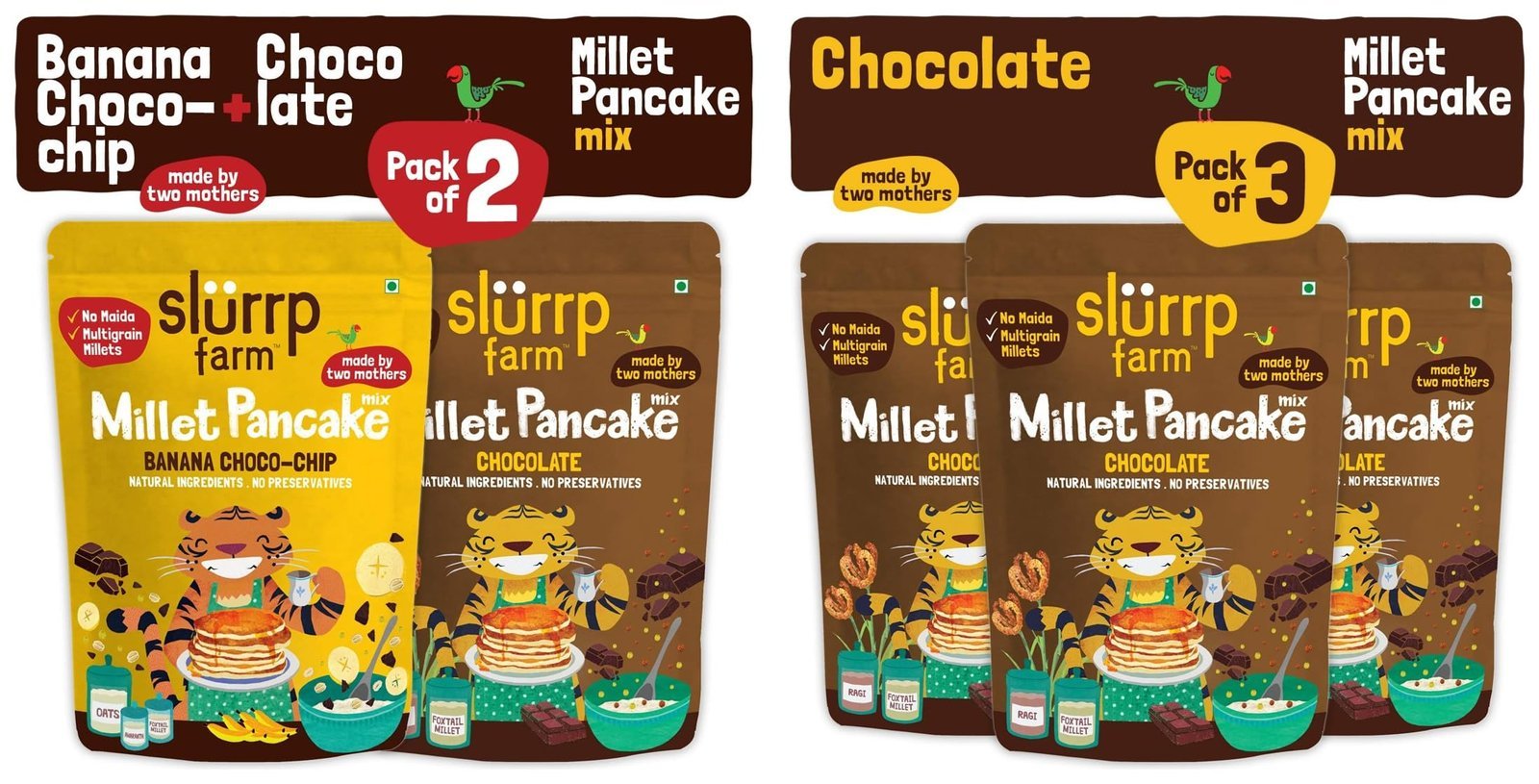 81naEzEZn0L-1.jpg Slurrp Farm Pancake Mix Combo | Banana Choco-Chip & Chocolate | Pack of 3x150g | Fast Shipping USA & Canada - Image 1