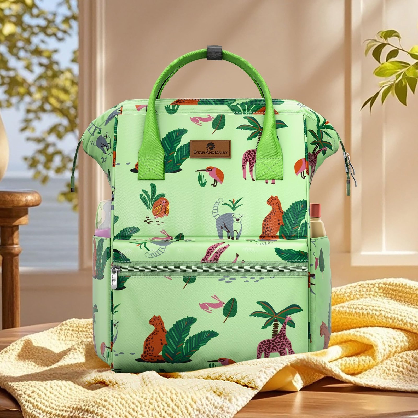 81ov84XCsVL-1.jpg StarAndDaisy Baby Diaper Bag for Mother Travel/Diaper Bags for Mother for Travel with Laptop Pocket, Multi Compartments, Insulated Bottle Pockets, Waterproof, Ultra soft fabric - Green - Fast Shipping to USA & Canada - Image 1