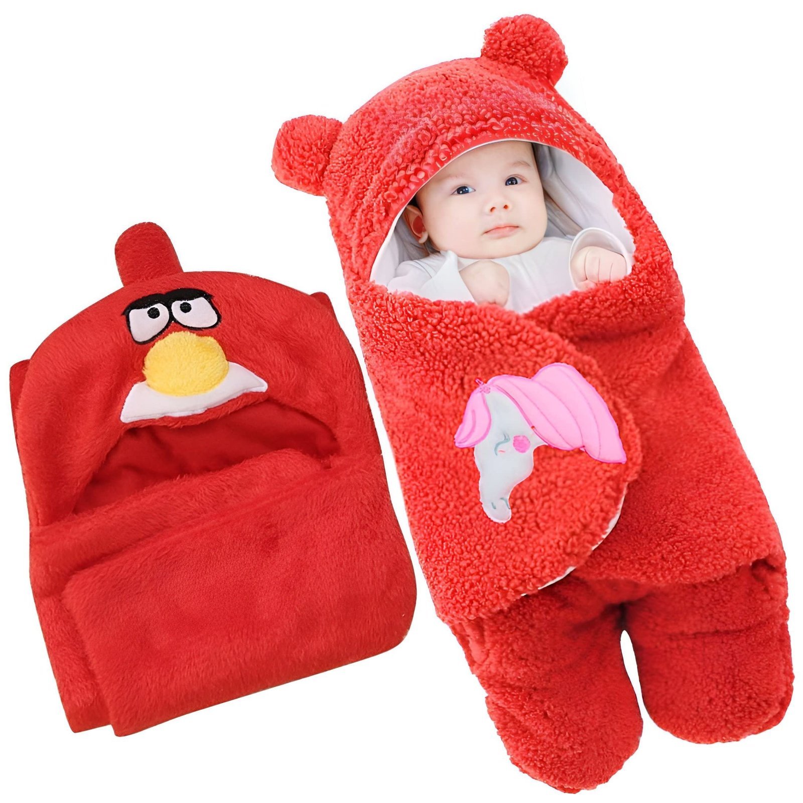 81qnYw9VT-L-1.jpg First Kick Baby Blankets New Born Combo Pack Of Hooded Wrapper Durable Fleece Polyester Sleeping Bag And Baby Bath Towel For 0-6 Months Baby Boys And Baby Girls Pack Of 2 Red Bird, Casual Style - Fast Shipping to USA & Canada - Image 1