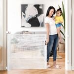 A Baby Cherry - Baby Saftey Gate Retractable | Stairs & Pet Safety | Wide Mesh Gate 33" Tall | Expandable 55" | Indoor/Outdoor, Childproof Auto Lock (White) - Fast Shipping to USA & Canada