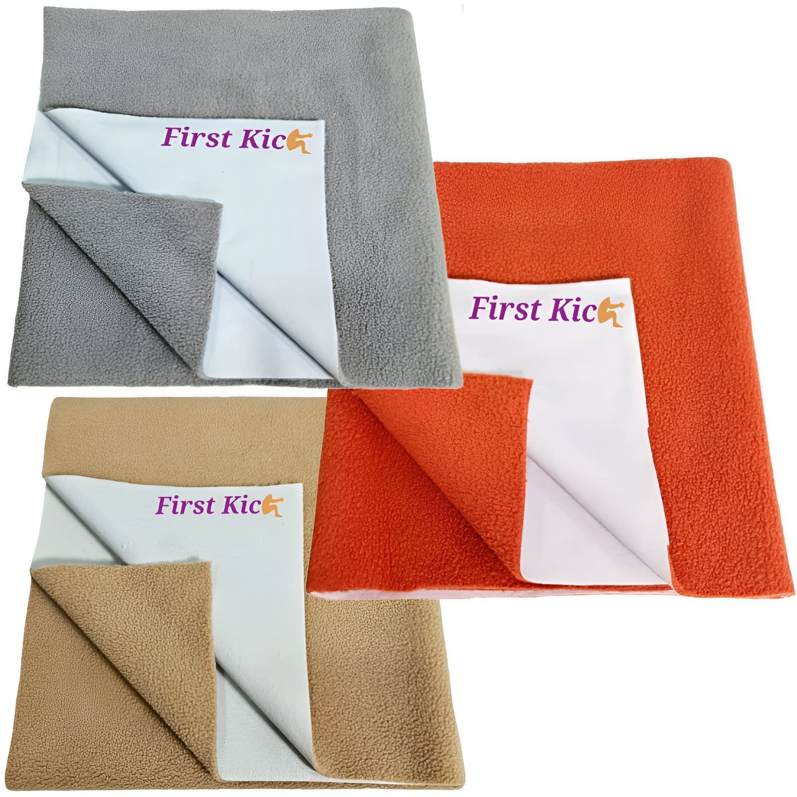 81uIotDjWVL-1.jpg First Kick Waterproof Baby Bed Protector/Mattress Cotton Dry Sheet (70cm X 50 cm) for Born Baby/Kids- (Beige,Grey,Rust) - Small, Pack of 3 - Fast Shipping to USA & Canada - Image 1