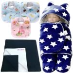 First Kick New Born Baby Gift Set Combo Pack for Baby Boys and Baby Girls Pack of 5 Pcs Navy Blue Stars - Fast Shipping to USA & Canada