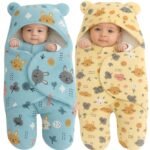 First Kick Baby Blanket New Born Pack of Hooded Printed Swaddle Wrapper Bag Pack of 2 Pcs, 0-6 Months, L 70 cm x B 70 cm - Fast Shipping to USA & Canada