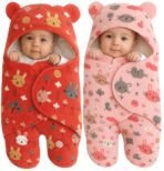 First Kick Baby Blanket New Born Pack of Hooded Printed Swaddle Wrapper Bag Pack of 2 Pcs, 0-6 Months, L 70 cm x B 70 cm - Fast Shipping to USA & Canada