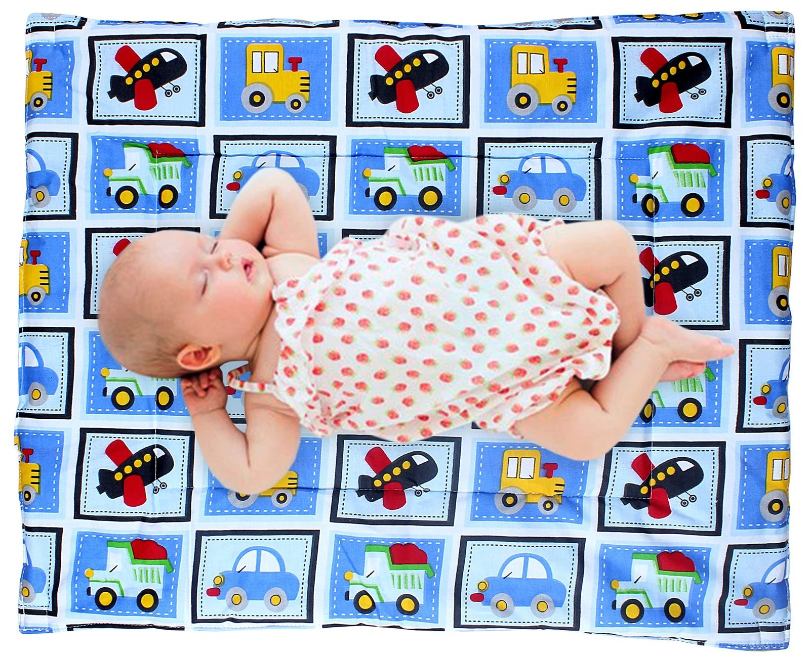 915dMuT1a9L-1.jpg MOM CARE Baby Urine Sheet Mattress Protector Nappy Changing Waterproof Mat Cotton Cushioned on top and Bottom with Plastics for Newborn 0-6 Months (Pack of 2) Blue - Fast Shipping to USA & Canada - Image 1