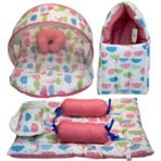 Infantbond Baby Mattress with Net & 4 Pcs Bedding Set (Peach Spiral) ? Fast Shipping to USA & Canada