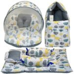 Infantbond Baby Mattress with Net & 4 Pcs Bedding Set (Grey Spiral) ? Fast Shipping to USA & Canada