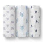 1ST STEP 100% Cotton Muslin Baby Swaddle Set, Pack of 3, Size-120cm x 100cm (47"x39"), (Blue) - Fast Shipping to USA & Canada
