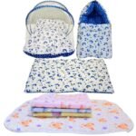 Infantbond Combo Baby Bed with Net & 4 Waterproof Sheets (Moon Blue) ? Fast Shipping to USA & Canada