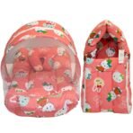 Infantbond Born Baby Bed with Net & Carry Bag (Peach Teddy) ? Fast Shipping to USA & Canada