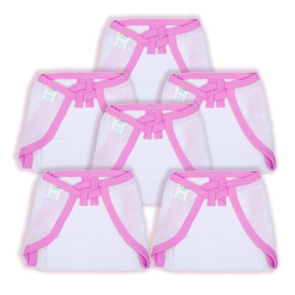 1st Step Washable and 100% Cotton Nappies (White & Pink, New Born) - Fast Shipping to USA & Canada