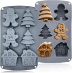 6 Slot Gingerbread Man House Xmas Tree Silicone Mould 3D Christmas Molds for Baking Chocolate Candy Cake Decoration Cupcake Muffin Pudding Jello Mousse Candle Wax Melts Handmade Soap - Fast Shipping to USA & Canada - Image 2