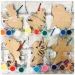 Curious Button 4 Pcs MDF Painting Decoration Craft Kit-Wooden Xmas Decoration-Children | Includes Paint Pots & Brush | Painting Craft Decorations-Children, Birthday Activity, Party. (3.93 Inch) - Fast Shipping to USA & Canada