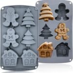 6 Slot Gingerbread Man House Xmas Tree Silicone Mould 3D Christmas Molds for Baking Chocolate Candy Cake Decoration Cupcake Muffin Pudding Jello Mousse Candle Wax Melts Handmade Soap - Fast Shipping to USA & Canada