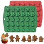 Baking Set Christmas Silicone Chocolate Mould, Holiday Shapes with Gingerbread Men 30 Cavity Christmas Gummy Molds, Snowmen, Bells, Trees, Pack of 1 (30 Cavity, 2, Pack) - Fast Shipping to USA & Canada
