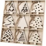 American Elm 18 Pcs Christmas Tree Unfinished Wooden Ornaments DIY Wooden Christmas Decoration with Holes MDF Christmas Ornaments Wooden Christmas Tree Hanging Decor Festive - Fast Shipping to USA & Canada