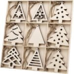 American Elm 18 Pcs Christmas Tree Unfinished Wooden Ornaments DIY Wooden Christmas Decoration with Holes MDF Christmas Ornaments Wooden Christmas Tree Hanging Decor Festive - Fast Shipping to USA & Canada