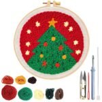 HASTHIP DIY Punch Needle Set for Embroidery Kit for Beginners, Desk Christmas Decorations Christmas Tree Needle Art Kit for Kids, Festive Activity Easy and Fun Punch Needle Craft Kit for Adults Gift - Fast Shipping to USA & Canada