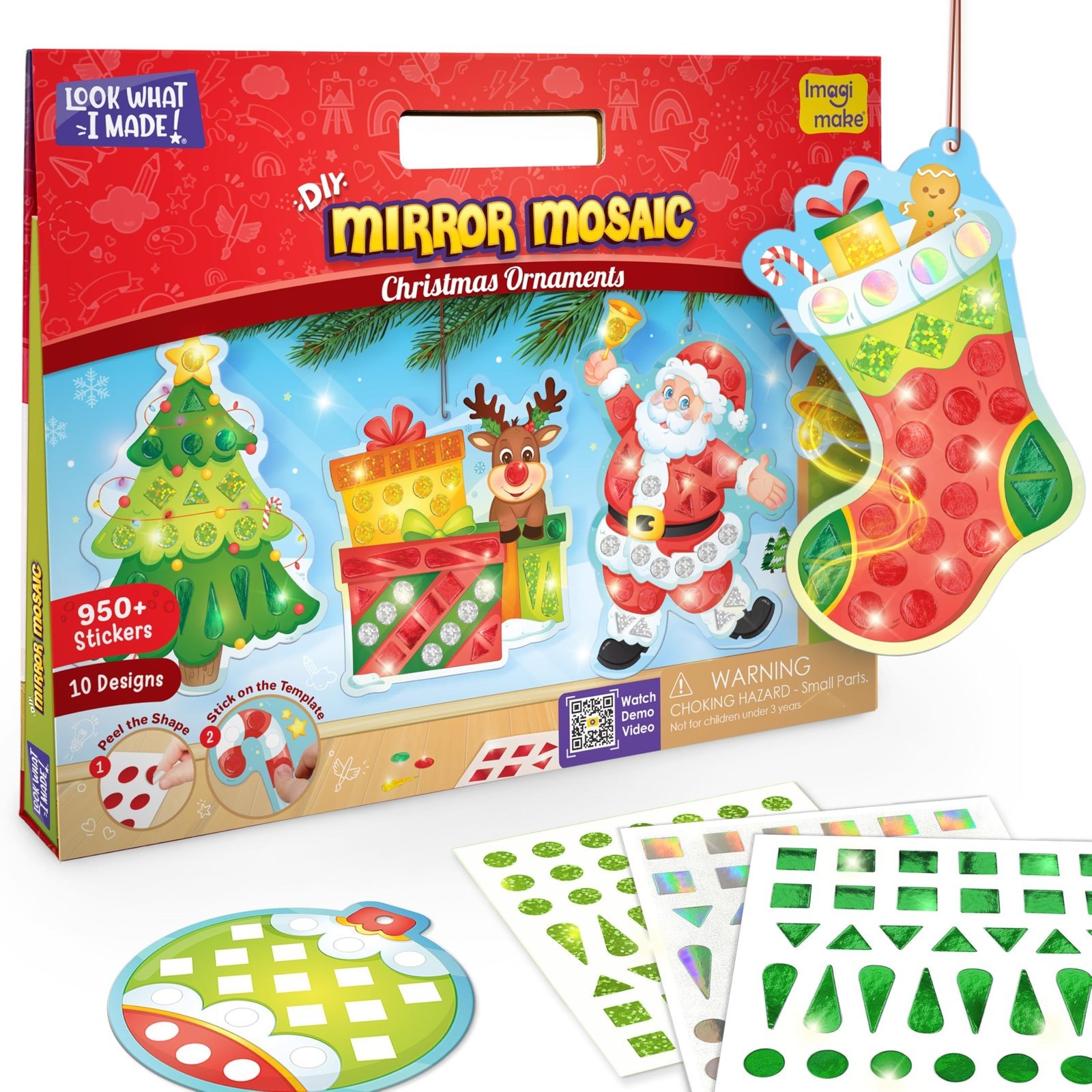 916PQLBkuWL-1.jpg Imagimake Mirror Mosaic : Christmas Ornaments | Mess Free DIY Mosaic Art & Craft Kit | 950+ Foil Sticker | Travel Toys | Christmas Gift for Kids Ages 3,4,5,6,7,8,Multicolor - Fast Shipping to USA & Canada - Image 1