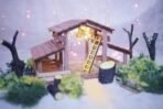Snow Christmas Crib | Pink Wooden Christmas Crib | 50X30X30CM | with Trees and Grasses - Fast Shipping to USA & Canada - Image 2