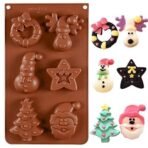 6 Slot Christmas Silicone Mould 3D Shape, Star, Snowman, Santa Claus, Reindeer and Wreath Candy Pine Tree Silicone Molds for Soap, Candle Jello Chocolate Cake Cupcakes, Pudding Mold - Fast Shipping to USA & Canada