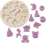 Husaini Mart Christmas Theme Silicone Fondant Mold, 9.5x9.5x1cm, Tree Reindeer Bell Ornaments Sugarcraft Mould for Chocolate, Cupcake, Cake Decorating - Fast Shipping to USA & Canada