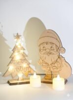 Erh India Wooden Tree and Santa Shape Cutout for Christmas DIY Craft Laser Engraved with Stand Ready to Paint Craft Kit for Kids and Adults Christmas Decoration & Art Activity with Candle and Light - Fast Shipping to USA & Canada