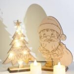 Erh India Wooden Tree and Santa Shape Cutout for Christmas DIY Craft Laser Engraved with Stand Ready to Paint Craft Kit for Kids and Adults Christmas Decoration & Art Activity with Candle and Light - Fast Shipping to USA & Canada