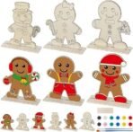 American Elm 24 Sets Christmas Gingerbread Crafts for Kids | DIY Wooden Gingerbread Man Painting Kit | Color Your Own Xmas Table Decoration (14x16 cm) - Fast Shipping to USA & Canada