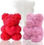 Silicone Valentine's Day Candle Mold Rose Teddy Bear Holding Heart Making Scented Candle Wax Melts Home Decor Candles Resin Casting Handmade Couple Gift DIY Soap Making Wedding Decor - Fast Shipping to USA & Canada
