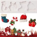 4 Slot Christmas Fondant Mould Gift Box Sock Candy Stick Hat Shape Chocolate Candy Mold Christmas Tree Decoration Cake Decor Sugarcraft Gum Paste Cookie Dough Clay Resin Candle Wax Soap - Fast Shipping to USA & Canada