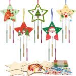 American Elm 9 Pack Christmas Wind Chime is not Included Kit for Kids, DIY Wooden Star Wind Chime 12x8 cm, Christmas Craft Painting Set for Party Decorations & Art Activities - Fast Shipping to USA & Canada