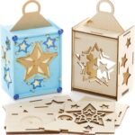 American Elm Pack of 3 Star Wooden Lantern Winter Wooden Craft Set for Children, Arts and Crafts for Kids Christmas Activities for Kids to Colour in, Decorate and Display - Fast Shipping to USA & Canada